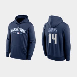 Fantastic Chicago Cubs #14 Ernie Banks Men's 2021 City Connect Navy Therma Hoodie