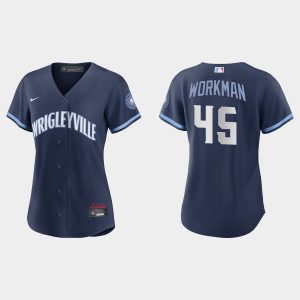 Fantastic Chicago Cubs #45 Brandon Workman Women's Nike 2021 City Connect Navy MLB Jersey Limited stock Order now to show your love for your team