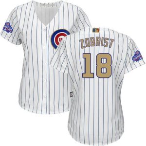 Fantastic Cubs #18 Ben Zobrist White(Blue Strip) 2017 Gold Program Cool Base Women's Stitched MLB Jersey Hurry Exclusive offer Place your order immediately for a great jersey