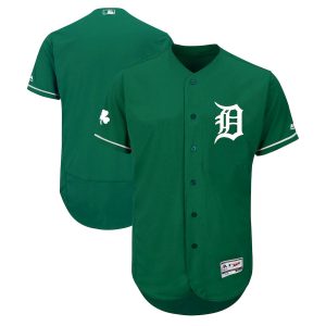 Fantastic Detroit Tigers Majestic St. Patrick's Day Flex Base Authentic Collection Celtic Team Jersey Green