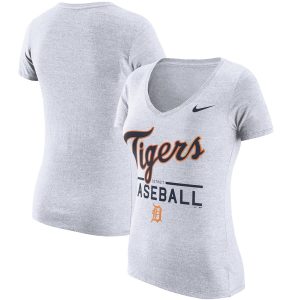 Fantastic Detroit Tigers Nike Women's Practice 1.7 Tri Blend V Neck T Shirt Heathered White