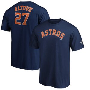 Fantastic Houston Astros #27 Jose Altuve Majestic 2019 World Series Bound Name & Number T Shirt Navy