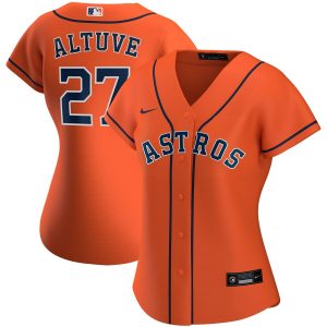 Fantastic Houston Astros #27 Jose Altuve Nike Women's Alternate 2020 MLB Player Jersey Orange Collectors this is a must have Add it to your collection by ordering