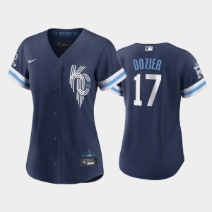 Fantastic Kansas City Royals #17 Hunter Dozier Women's Replica 2022 City Connect Navy Jersey Sports fans this is your chance Order soon to be part of the action