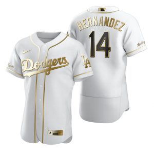 Fantastic Los Angeles Dodgers #14 Enrique Hernandez White Nike Men's Authentic Golden Edition MLB Jersey