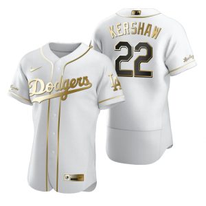 Fantastic Los Angeles Dodgers #22 Clayton Kershaw White Nike Men's Authentic Golden Edition MLB Jersey