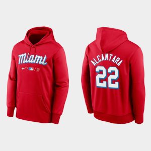 Fantastic Miami Marlins #22 Sandy Alcantara Men's Nike 2021 City Connect Therma Hoodie Red