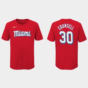Fantastic Miami Marlins #30 Craig Counsell Youth Nike 2021 City Connect Wordmark T Shirt Red With high demand Don't miss out Order now to wear your team colors