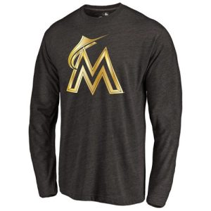 Fantastic Miami Marlins Gold Collection Long Sleeve Tri Blend T Shirt Black