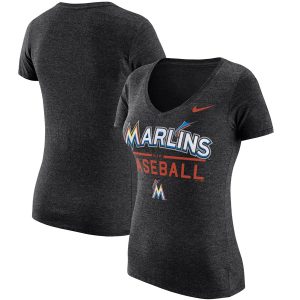 Fantastic Miami Marlins Nike Women's Practice 1.7 Tri Blend V Neck T Shirt Heathered Black