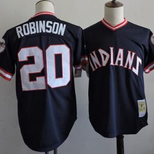 Fantastic Mitchell And Ness Guardians #20 Eddie Robinson Navy Blue Throwback Stitched MLB Jersey