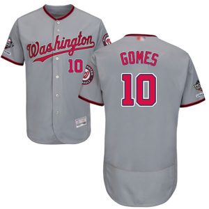 Fantastic Nationals #10 Yan Gomes Grey Flexbase Authentic Collection 2019 World Series Champions Stitched MLB Jersey