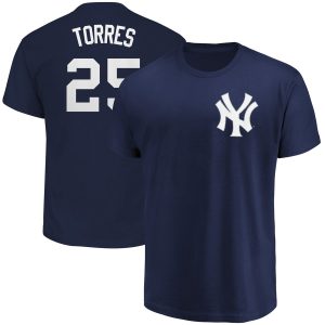 Fantastic New York Yankees #25 Gleyber Torres Majestic Official Name & Number T Shirt Navy
