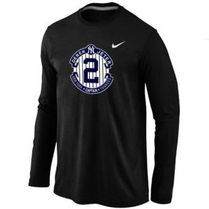 Fantastic Nike New York Yankees #2 Derek Jeter Official Final Season Commemorative Logo Long Sleeves T Shirt Black
