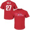 Fantastic Philadelphia Phillies #27 Aaron Nola Majestic Official Name and Number T Shirt Red