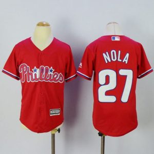 Fantastic Phillies #27 Aaron Nola Red Alternate Cool Base Stitched Youth MLB Jersey With high demand Don't miss out Order now to wear your team colors