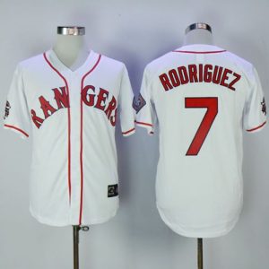 Fantastic Rangers #7 Ivan Rodriguez White Throwback Stitched MLB Jersey
