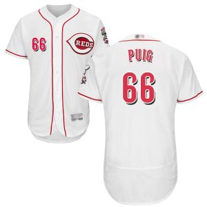 Fantastic Reds #66 Yasiel Puig White Flexbase Authentic Collection Stitched MLB Jersey
