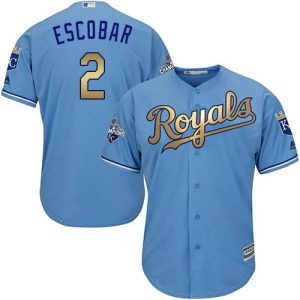 Fantastic Royals #2 Alcides Escobar Light Blue 2015 World Series Champions Gold Program Cool Base Stitched Youth MLB Jersey For a short time available Grab yours quickly to own a team jersey