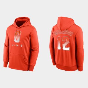 Fantastic San Francisco Giants #12 Alex Dickerson Men's 2021 City Connect Therma Pullover Orange Hoodie