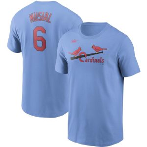 Fantastic St. Louis Cardinals #6 Stan Musial Nike Cooperstown Collection Name & Number T Shirt Light Blue Retailers boost your inventory Order now to meet customer demand