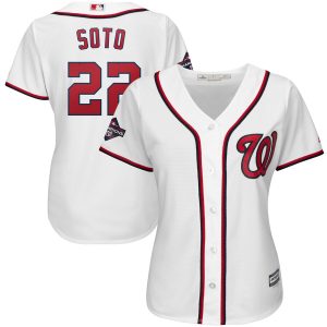 Fantastic Washington Nationals #22 Juan Soto Majestic Women's 2019 World Series Champions Home Cool Base Patch Player Jersey White Limited stock Order now to show your love for your team
