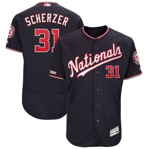 Fantastic Washington Nationals #31 Max Scherzer Majestic Alternate Authentic Collection Flex Base Player Jersey Navy