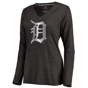 Fantastic Women's Detroit Tigers Platinum Collection Long Sleeve V Neck Tri Blend T Shirt Black