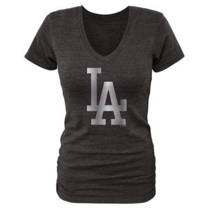 Fantastic Women's Los Angeles Dodgers Fanatics Apparel Platinum Collection V Neck Tri Blend T Shirt Black
