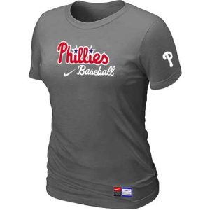Fantastic Women's Philadelphia Phillies Nike Short Sleeve Practice MLB T Shirt Crow Grey