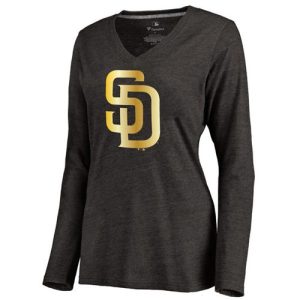 Fantastic Women's San Diego Padres Gold Collection Long Sleeve V Neck Tri Blend T Shirt Black