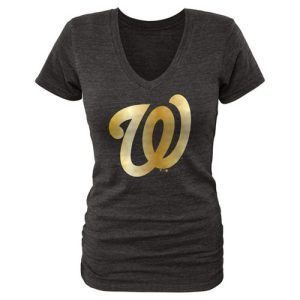 Fantastic Women's Washington Nationals Fanatics Apparel Gold Collection V Neck Tri Blend T Shirt Black