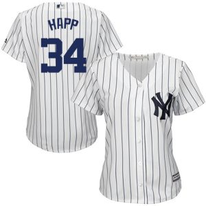 Fantastic Yankees #34 J.A. Happ White Strip Home Women's Stitched MLB Jersey Limited stock Order now to show your love for your team