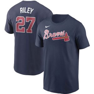 HighQuality Atlanta Braves #27 Austin Riley Nike Name & Number T Shirt Navy Hurry Exclusive offer Place your order immediately for a great jersey
