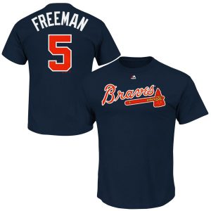 HighQuality Atlanta Braves #5 Freddie Freeman Majestic Official Name and Number T Shirt Navy