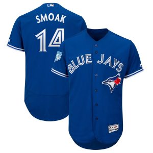 HighQuality Blue Jays #14 Justin Smoak Blue 2019 Spring Training Flex Base Stitched MLB Jersey