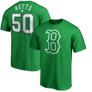 HighQuality Boston Red Sox #50 Mookie Betts Majestic St. Patrick's Day Stack Player Name & Number T Shirt Kelly Green