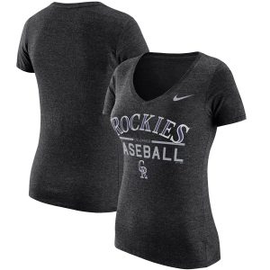 HighQuality Colorado Rockies Nike Women's Practice 1.7 Tri Blend V Neck T Shirt Heathered Black