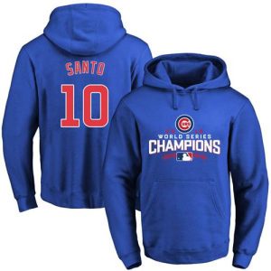 HighQuality Cubs #10 Ron Santo Blue 2016 World Series Champions Pullover MLB Hoodie