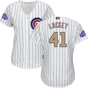 HighQuality Cubs #41 John Lackey White(Blue Strip) 2017 Gold Program Cool Base Women's Stitched MLB Jersey Retailers boost your inventory Order now to meet customer demand