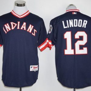 HighQuality Guardians #12 Francisco Lindor Navy Blue 1976 Turn Back The Clock Stitched MLB Jersey