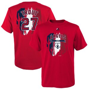 HighQuality Los Angeles Angels #27 Mike Trout Majestic  Youth 2019 Spring Training Name & Number V Neck T Shirt Red