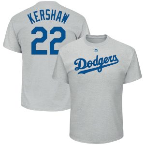HighQuality Los Angeles Dodgers #22 Clayton Kershaw Majestic Name & Number T Shirt Gray