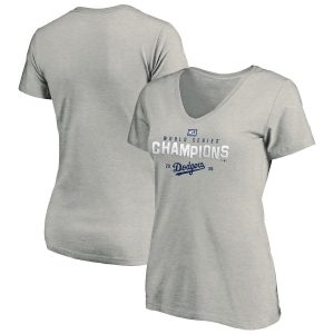 HighQuality Los Angeles Dodgers Women's 2020 World Series Champions Crush the Ball Hometown V Neck T Shirt Heather Gray Limited stock Order now to show your love for your team