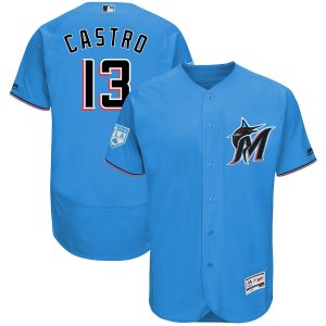 HighQuality Marlins #13 Starlin Castro Blue 2019 Spring Training Flex Base Stitched MLB Jersey