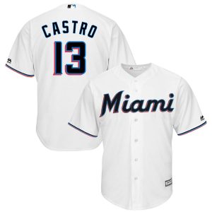 HighQuality Miami Marlins #13 Starlin Castro Majestic Home 2019 Cool Base Player Jersey White