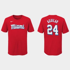 HighQuality Miami Marlins #24 Jesus Aguilar Youth Nike 2021 City Connect Wordmark T Shirt Red Retailers boost your inventory Order now to meet customer demand
