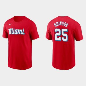 HighQuality Miami Marlins #25 Lewis Brinson Men's Nike 2021 City Connect Wordmark T Shirt Red Hurry Exclusive offer Place your order immediately for a great jersey