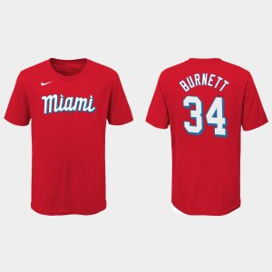 HighQuality Miami Marlins #34 A.J. Burnett Youth Nike 2021 City Connect Wordmark T Shirt Red With high demand Don't miss out Order now to wear your team colors
