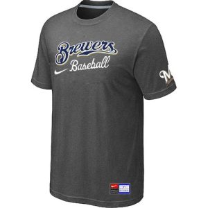 HighQuality Milwaukee Brewers Nike Short Sleeve Practice MLB T Shirt Crow Grey